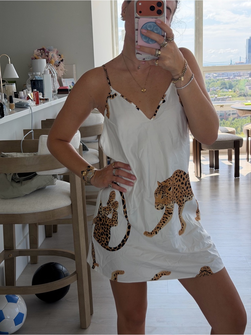 Jezebel Cream Slip Dress with Leopard Trim